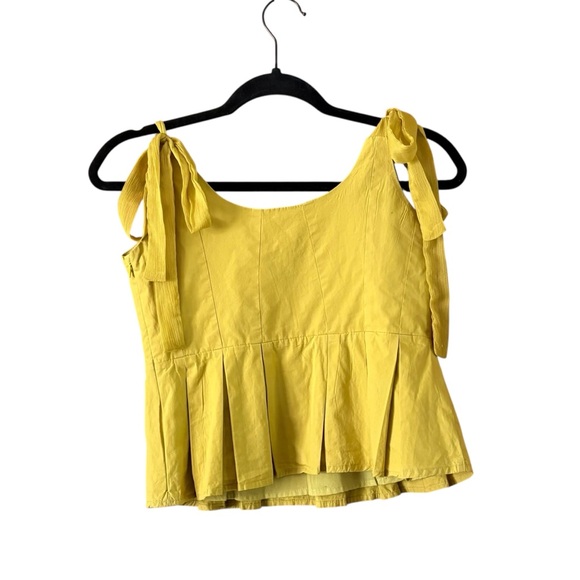 Anthropologie Sunday in Brooklyn Chartreuse Peplum Top Shoulder Tie Size XS - Picture 3 of 7